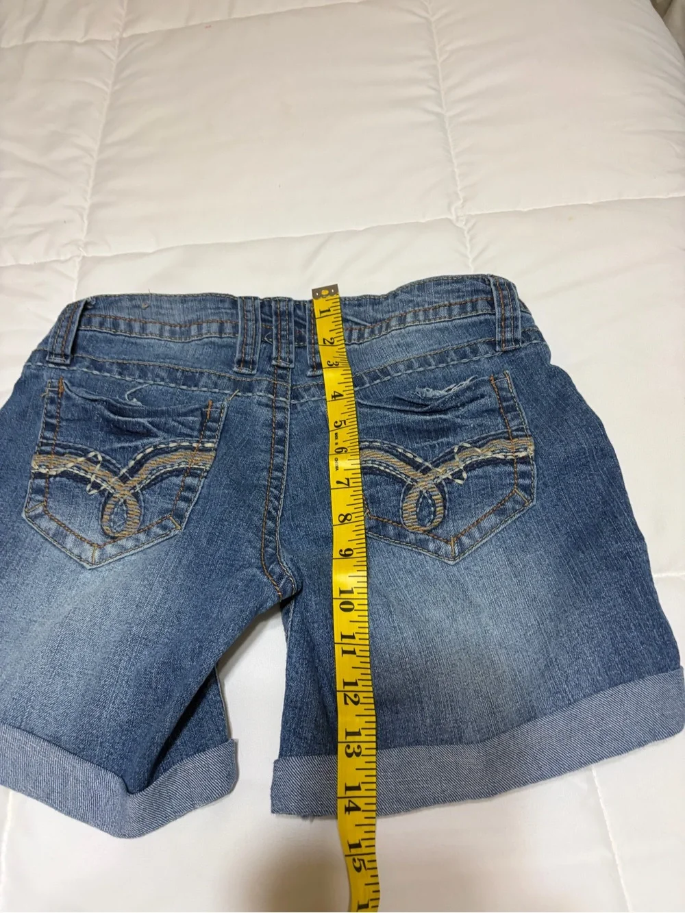 Truce dark blue denim shorts with roll cuff hem